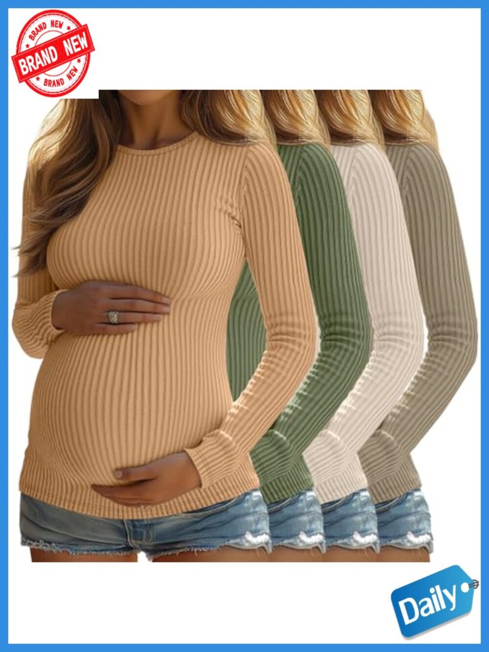 4 Pc Maternity Tops Long Sleeve Ribbed Knit Tunic T-Shirts Pregnancy Shirts